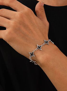 Punk Black Drip Oil Cross Bracele for Men Women Hip Hop Meal