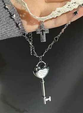 Y2K Whie Lace Cross Srap Key Choker Necklace for Women Swee