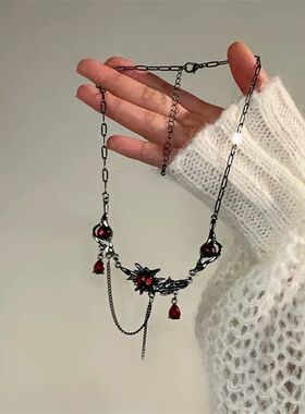 Hiphop Red Zircon Pendan Necklace for Men Chokers Black Chai