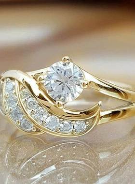 Classic Fashion Women Rings Metal Gold Color White Zircon Ri