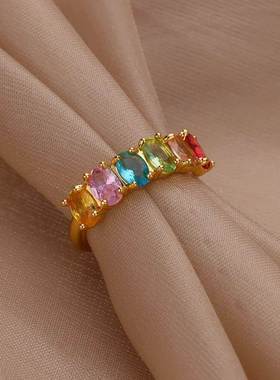 Rainbow Zircon Waterdrop Oval Rings For Women Adjustable Sta