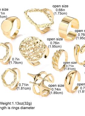 10Pcs/Se Punk Gold Color Meal Liquid Line Open Ring for Wome