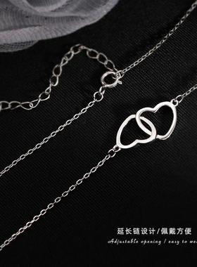 Silver Color Double Heart Choker Necklace for Women Girl Par