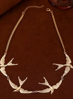 Hiphop Punk Gold Color Lile Swallow Necklace for Women Exagg