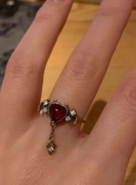 Bohemian Metal Zircon Demon Heart Ring for Women Vintage Cry