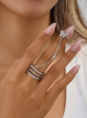 Punk Metal Crystal Butterfly Finger Rings for Women Girls Lu
