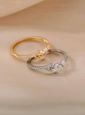 Leaves Rings for Women Stainless Steel Cubic Zirconia Ring 2