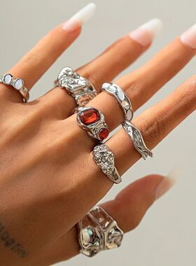 Ingemark 7Pcs/Set Vintage Irregular Folded Surface Open Ring
