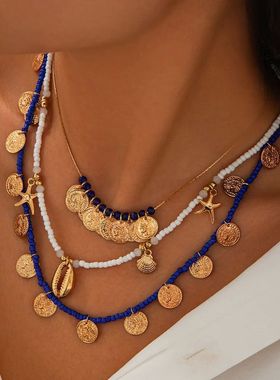 Ingemark 3Pcs/Set Boho Seed Beads Chain Necklace for Women B