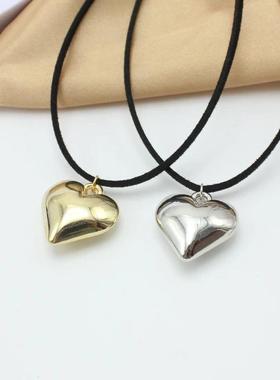 Punk Goth Black Velvet Big Heart Pendant Choker Necklace for