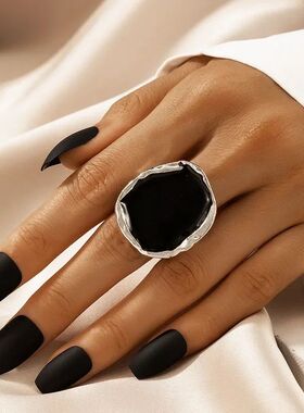 Bohemian Metal Large Black Irregular Ring For Men Women Oil