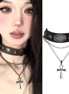 2026 Gohic Punk Cross Pendan Leaher Choker PU Leaher Cross P