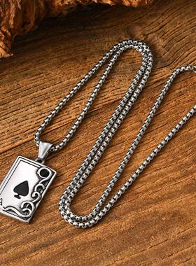 Retro Stainless Steel Poker Spades 'A' Pendant Necklace For