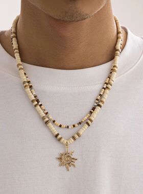 Hip Hop Mix Color Beads Srand Sun Necklace for Men Women Vin