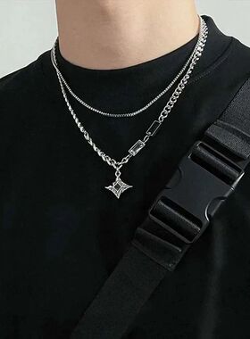 Hip Hop Zircon Sar Double Layer Necklace for Men Women nd Ch