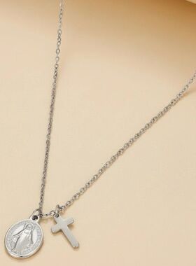 Sainless Seel Cross Pendan Necklace Exquisie Rero Virgin Mar