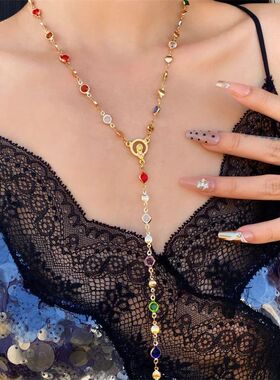 Bohemian Colorful Crysal Zircon Long Y-Shaped Necklace for W