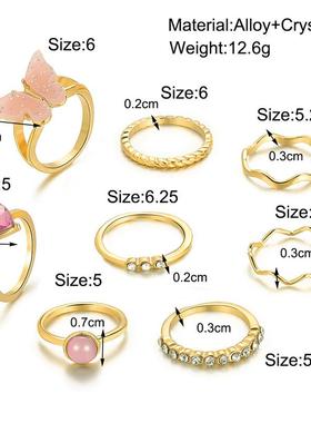 Sweet Pink Butterfly Heart Knuckle Ring Set For Women Girls