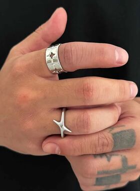Punk Silver Color Four Star Open Ring for Women Men Fashion