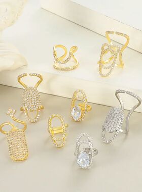 Copper Inlaid Zircon Nail Ring Manicure Joint Ring for Women