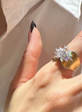 Vinage Golden Zircon Open Ring for Women Luxury Exquisie Wid