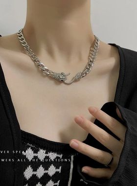 Hip Hop Rock Black Cuban Chain Medusa Snake Necklace Women T