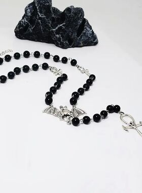 Vampire Ankh Rosary Occult Vamp Bead Necklace Goth Punk Bat