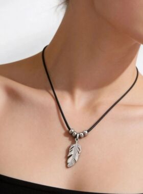 Handmade Wax Cord Necklace, Stainless Steel Silver Color Lea