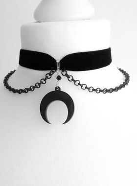 Goth Dainty Chain Crescent Moon and Stars Choker Witch Neckl