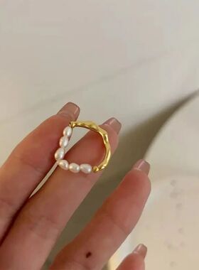 New Korean Retro Elastic Rope Pearl Beaded Ring for Women Fa