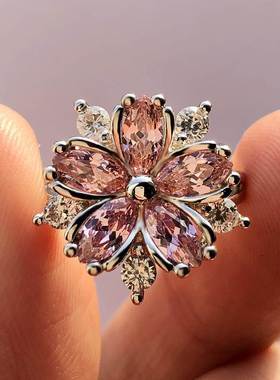Cute Female Pink Crystal Stone Ring Charm upscale Thin Weddi