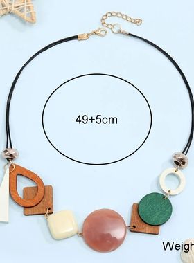 Vintage Wooden Geometric Pendant Necklace with Collar Handma
