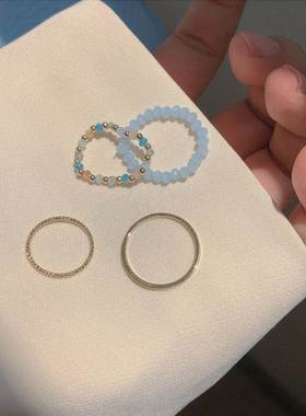 4Pcs Summer Bohemia Crystal Bead Rings Set for Women Fresh C