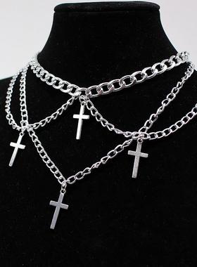Goth Setwear Necklaces Grunge Cross Pendants Women Men Neck
