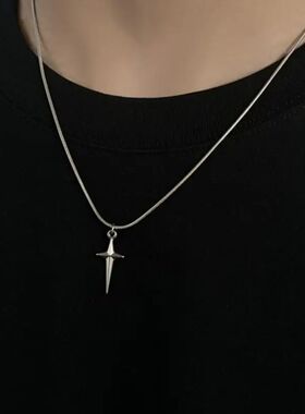 Y2K Punk Sar Cross Pendan Necklace for Men Women Minimalis S