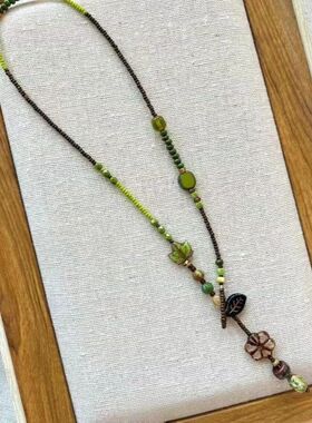 Ehnic Syle Sone Beaded Hollow Flower Pendan Necklace for Wom