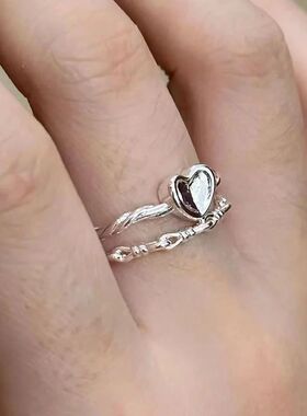 2Pcs Minimalism Silver Color Hear Rings for Women Opening We