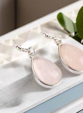 Women Earrings Pink Drop Shape Inlaid Hibiscus Stone Summer