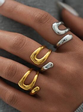 Sainless Seel U-Shaped Rings for Women Men Vinage Waerproof