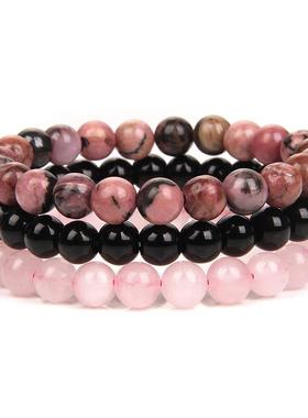 8mm Natural Stone Bracelet Sets 3Pcs/set Rhodonite Rose Pink