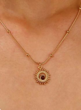 Vintage Brown Opal Pendant Necklaces for Women Maillard Gold