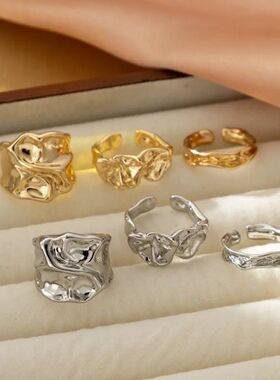 3Pcs Vintage Irregular Pleated Open Ring for Women Men Vinta