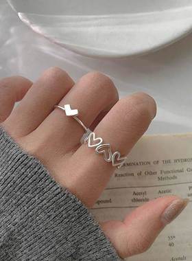 Korean Style Heart Shape Hollow Out Opening Ring for Silver