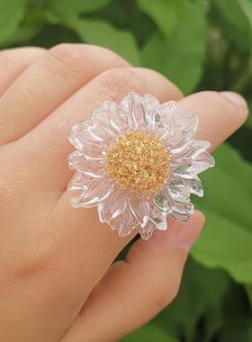 Lost Lady Cute Transparent Resin Big Flower Rings for Women