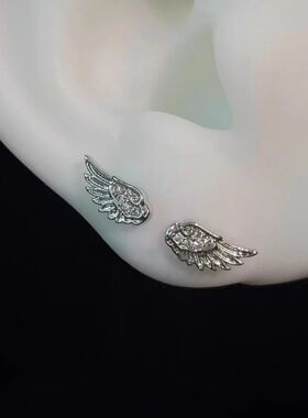 Vintage Creative Compact Angel Wings Stud Earrings Unique De
