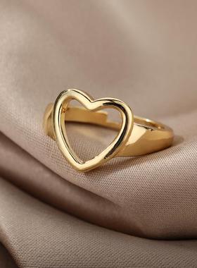 Hollow Heart Open Rings For Women Stainless Steel Simple Lov
