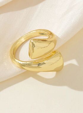 Glossy Geomeric Open Ring for Women Simple Adjusable Teardro