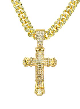 Gold necklace, European and American personalized cross pend