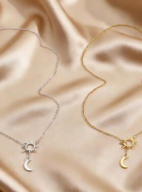 Sainless Seel Sun Moon Pendan Y-Shaped Necklace for Women La