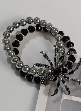 Gothic Black Spider Beads Bracelet for Women Men Unique Spid